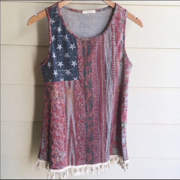Boho Patriotic Fourth Of July Top with Tassels - Picture 2 of 2